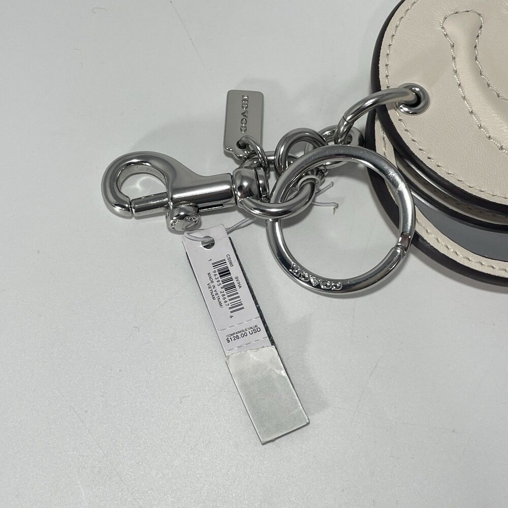 COACH Mirror Bag Charm with Signature Logo Leather Chalk Off White Brand New - Picture 5 of 5